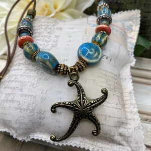 Artisan Blue and Gold Starfish Necklace
